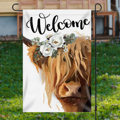 Lofaris Merry Christmas Floral Yellow Cow Burlap Garden Flag