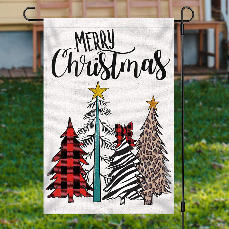 Lofaris Colored Xmas Tree Burlap Merry Christmas Garden Flag