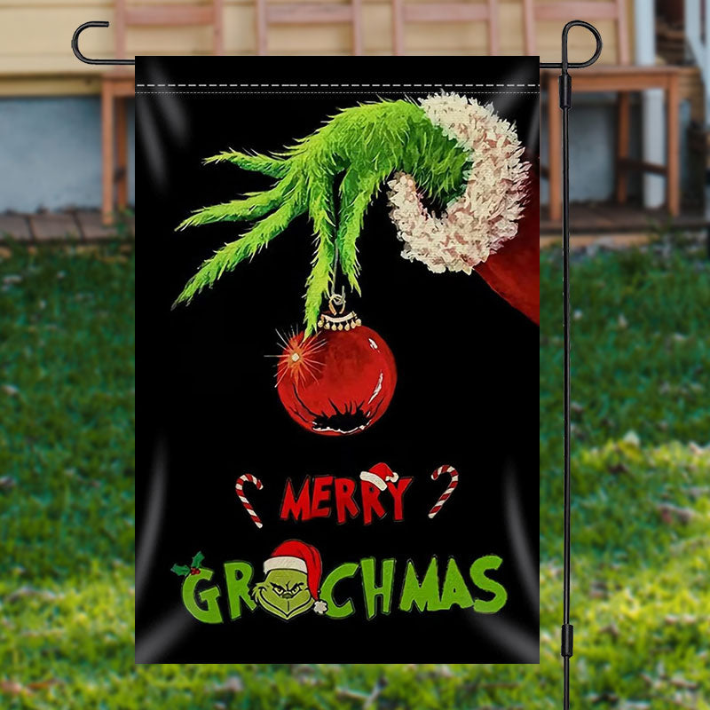 Lofaris Green Monster Black Merry Christmas Garden Flag