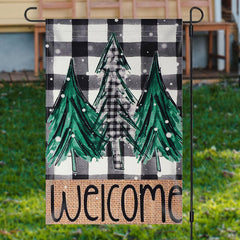 Lofaris Welcome Green Xmas Tree Plaid Christmas Garden Flag