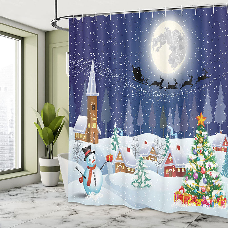 Lofaris Snowy Snowflake Christmas Tree Monn Shower Curtain