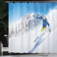 Lofaris Skiing People Snowy Mountain Blue Sky Shower Curtain