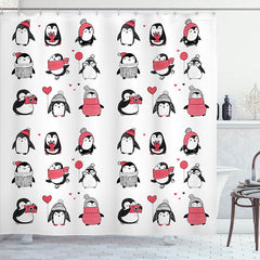 Lofaris Various Cute Penguins Pattern White Shower Curtain