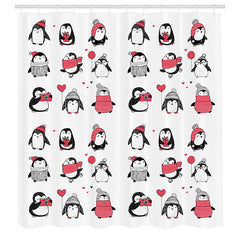 Lofaris Various Cute Penguins Pattern White Shower Curtain
