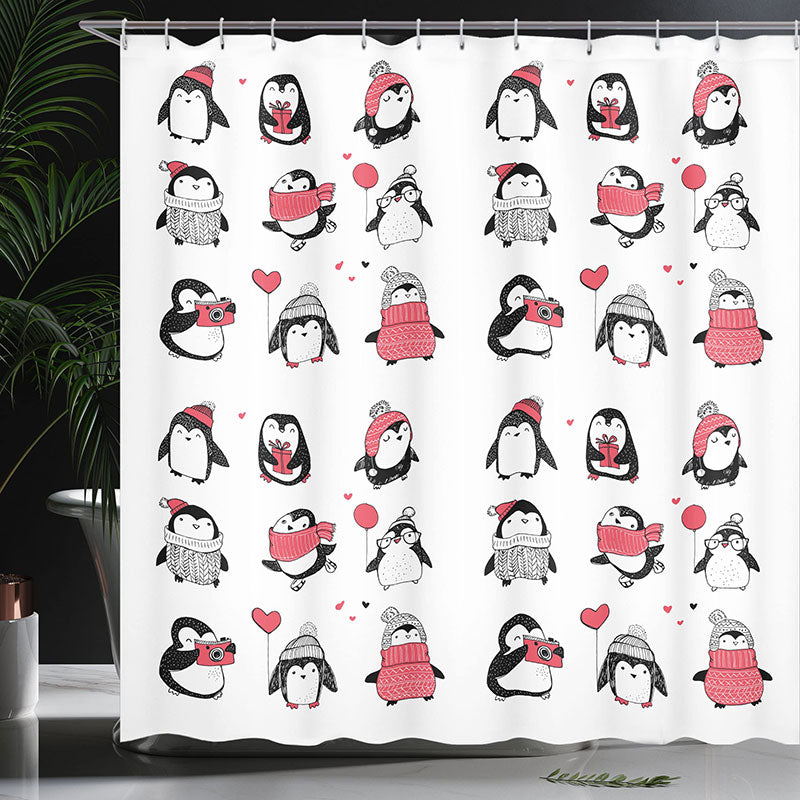 Lofaris Various Cute Penguins Pattern White Shower Curtain