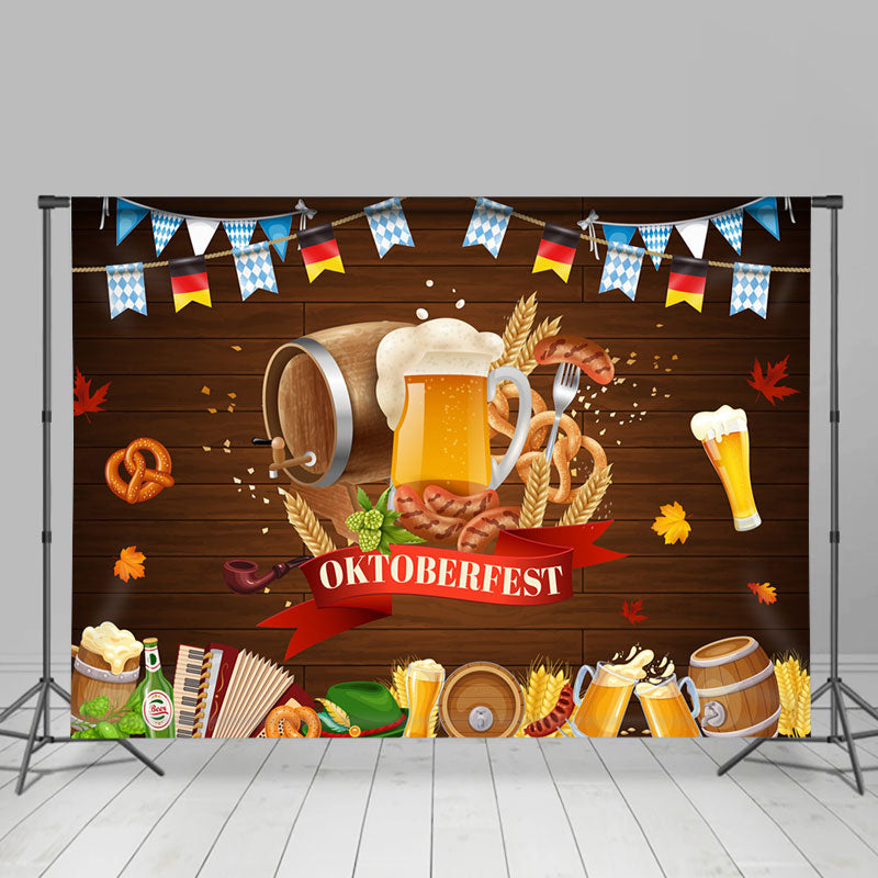 Lofaris German Hot Dog Munich Oktoberfest Flag Wood Backdrop