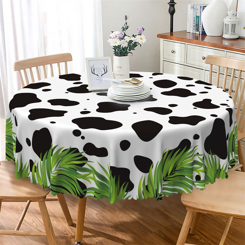 Lofaris Cute Cow Pattern With Grass Round Tablecloth