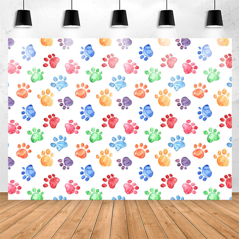Lofaris Colorful Dog Paws Prints Pets Birthday Backdrop