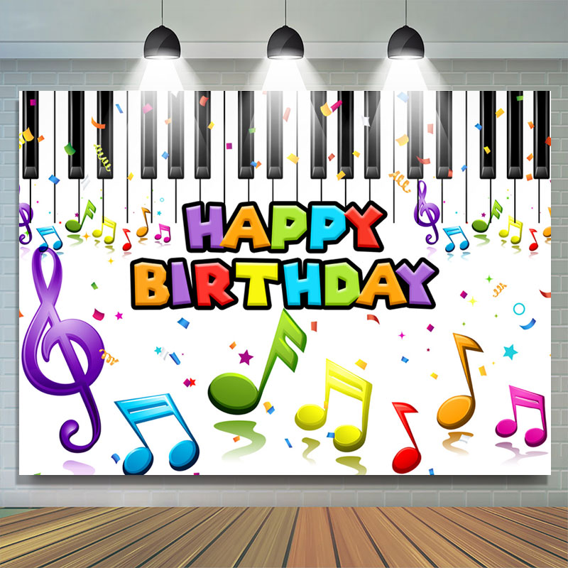 Lofaris Colored Music Notes Piano Happy Birthday Backdrop