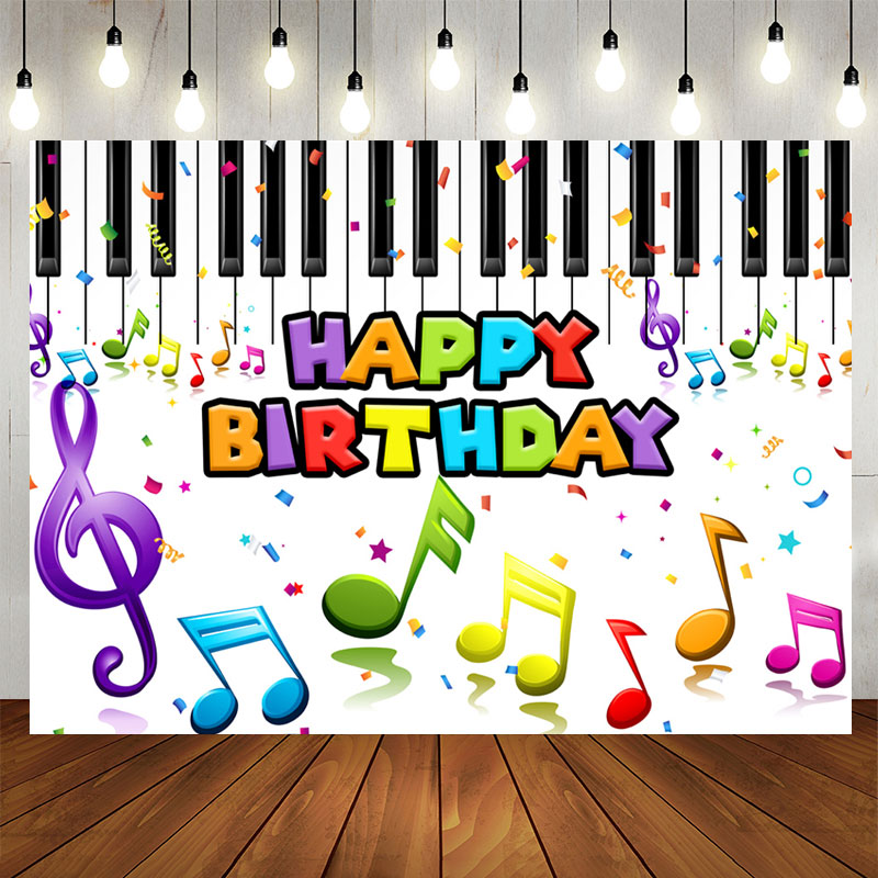 Lofaris Colored Music Notes Piano Happy Birthday Backdrop