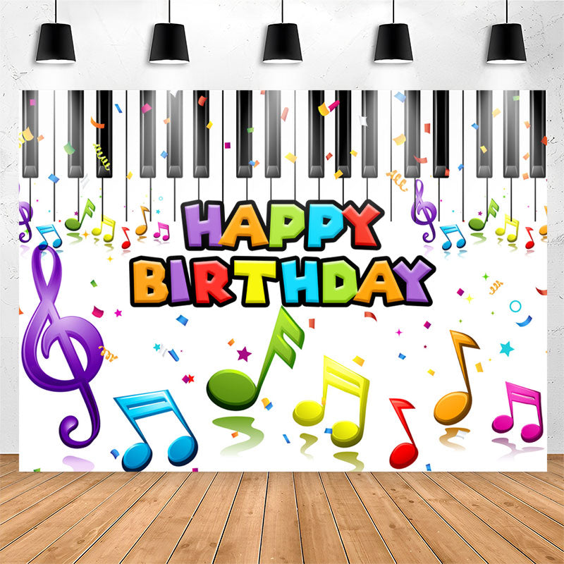 Lofaris Colored Music Notes Piano Happy Birthday Backdrop