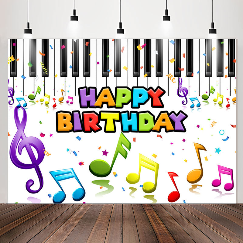 Lofaris Colored Music Notes Piano Happy Birthday Backdrop