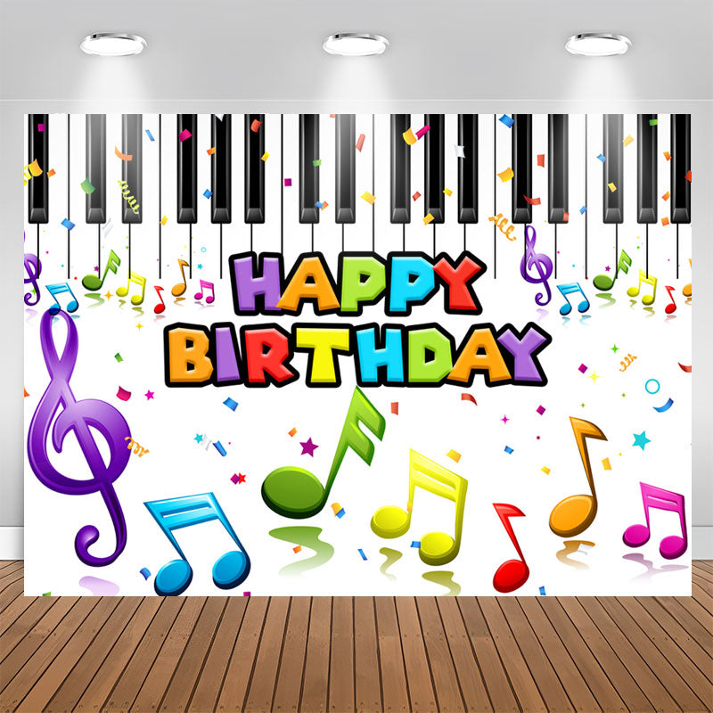 Lofaris Colored Music Notes Piano Happy Birthday Backdrop