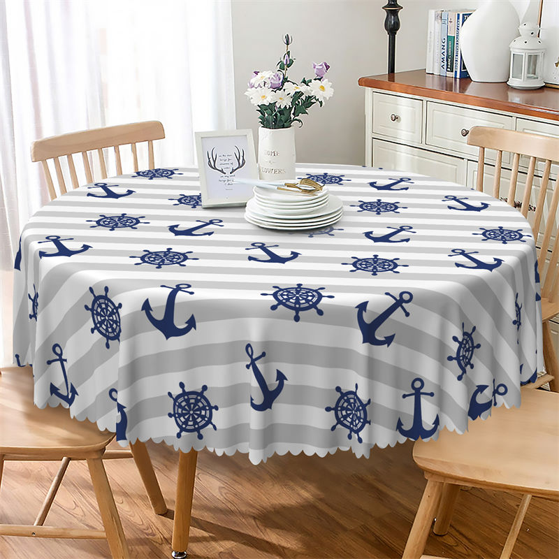 Lofaris Navigation Theme Blue Grey Round Tablecloth For Boys Party