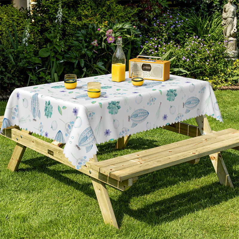 Lofaris Sea Marine Blue White Plant Rectangle Tablecloth