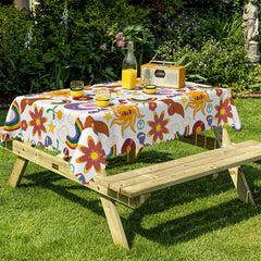 Lofaris Artwork Rainbow Sun Moon Flower Rectangle Tablecloth