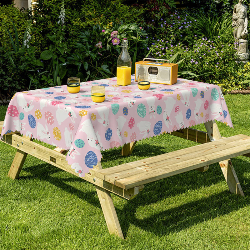 Lofaris Rabit Eggs Pink Easter Pattern Rectangle Tablecloth