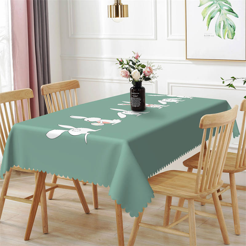 Lofaris White Rabit Simple Green Kitchen Rectangle Tablecloth