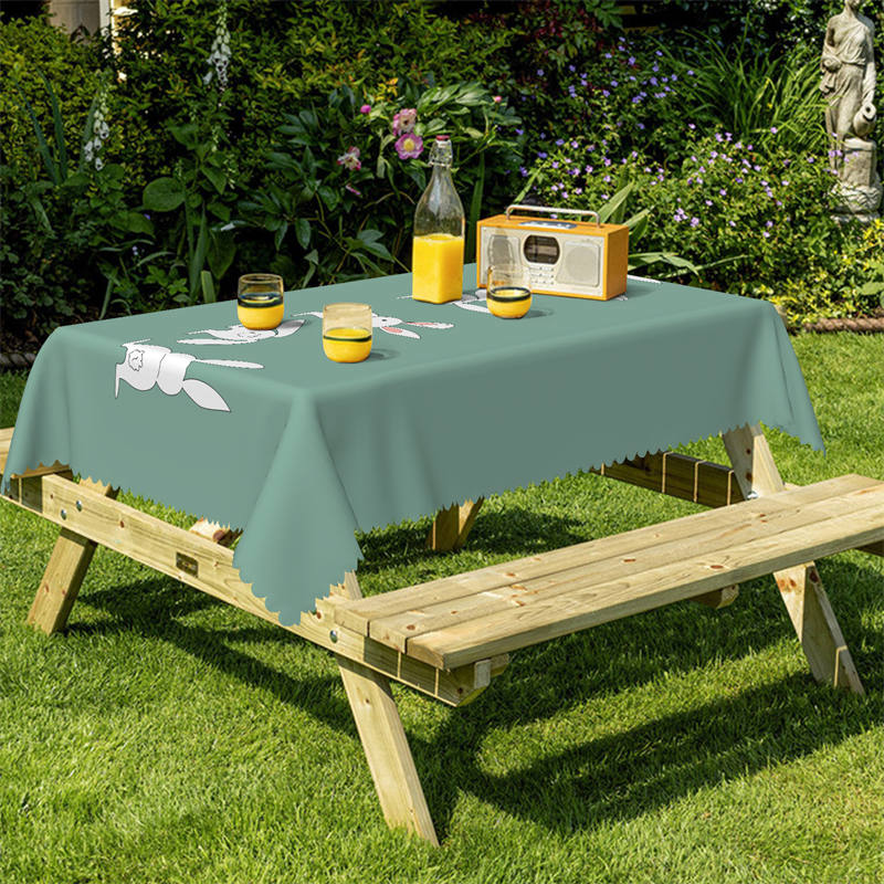 Lofaris White Rabit Simple Green Kitchen Rectangle Tablecloth