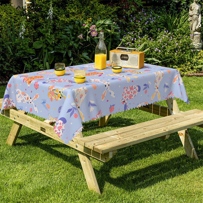 Lofaris Ester Colorful Bunny Blue Pattern Rectangle Tablecloth