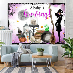 Lofaris A Baby Is Brewing Light Purple Halloween Theme Backdrop