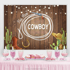 Lofaris A Little Cowboy With Brown Wood Baby Shower Backdrop