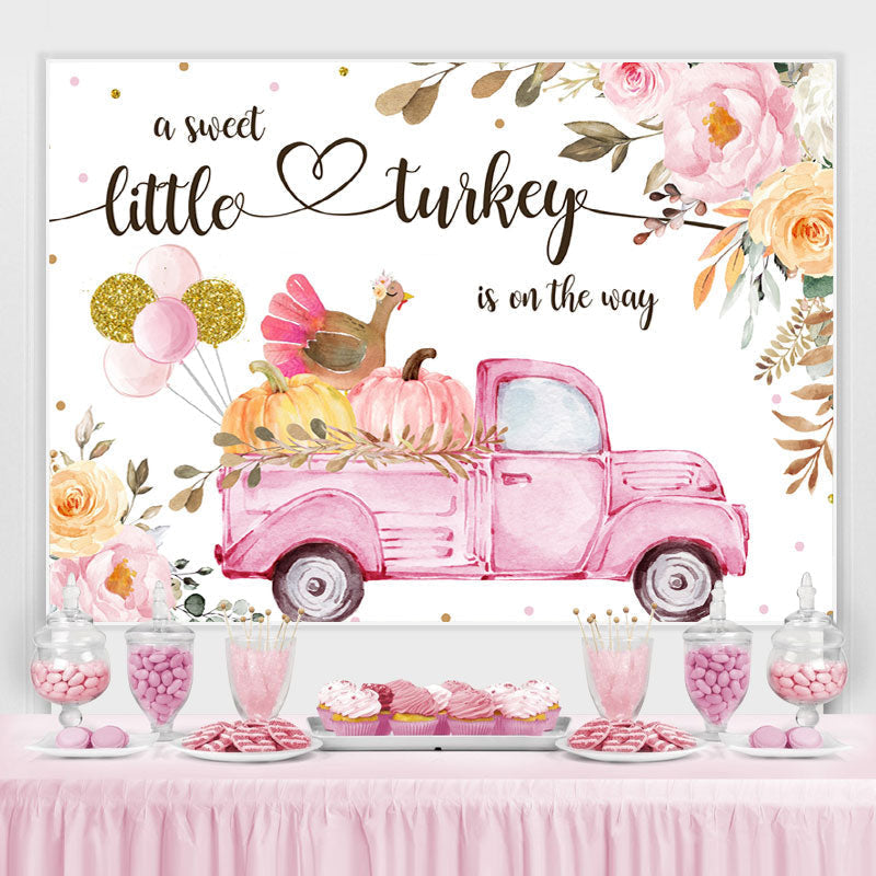 Lofaris Pink Floral With Turkey Baby Shower Backdrop for Girl