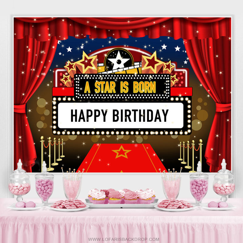 Lofaris A Star Is Born Red Curtain Happy Birthday Backdrop