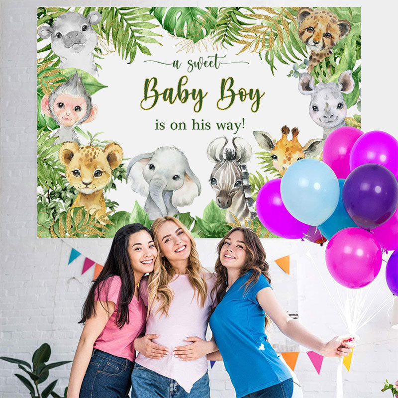 Lofaris A Sweet Baby Boy Is On His Way Animals Green Shower Backdrop