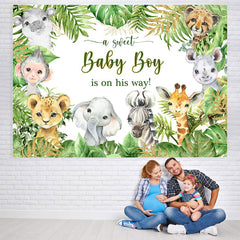 Lofaris A Sweet Baby Boy Is On His Way Animals Green Shower Backdrop