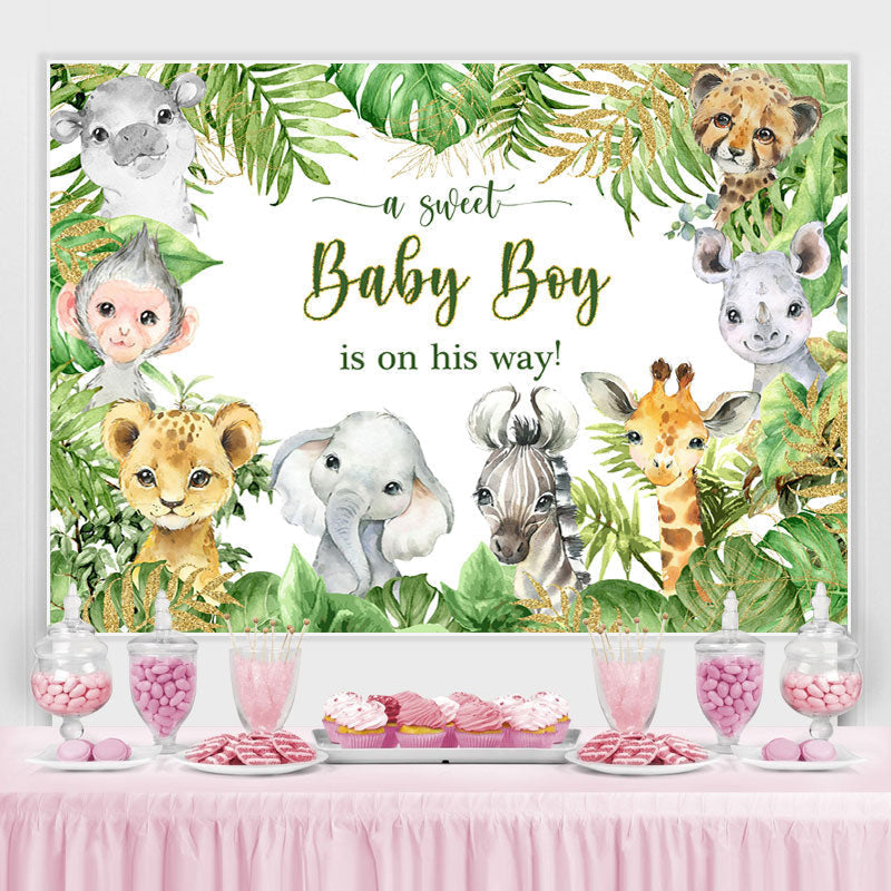 Lofaris A Sweet Baby Boy Is On His Way Animals Green Shower Backdrop