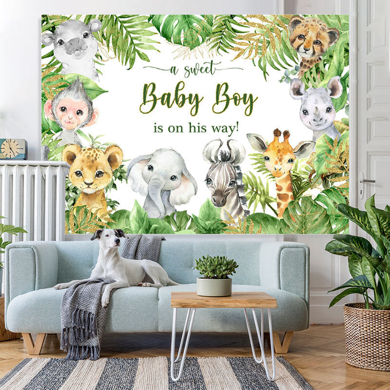 Lofaris A Sweet Baby Boy Is On His Way Animals Green Shower Backdrop