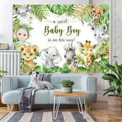 Lofaris A Sweet Baby Boy Is On His Way Animals Green Shower Backdrop