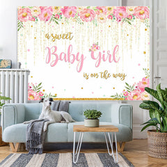 Lofaris A Sweet Baby Girl Glitter Floral Shower Backdrop