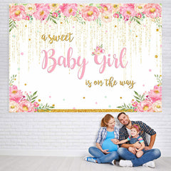 Lofaris A Sweet Baby Girl Glitter Floral Shower Backdrop