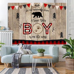 Lofaris A Sweet Boy Is On The Way Wooden Baby Shower Backdrop