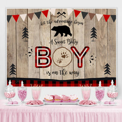 Lofaris A Sweet Boy Is On The Way Wooden Baby Shower Backdrop