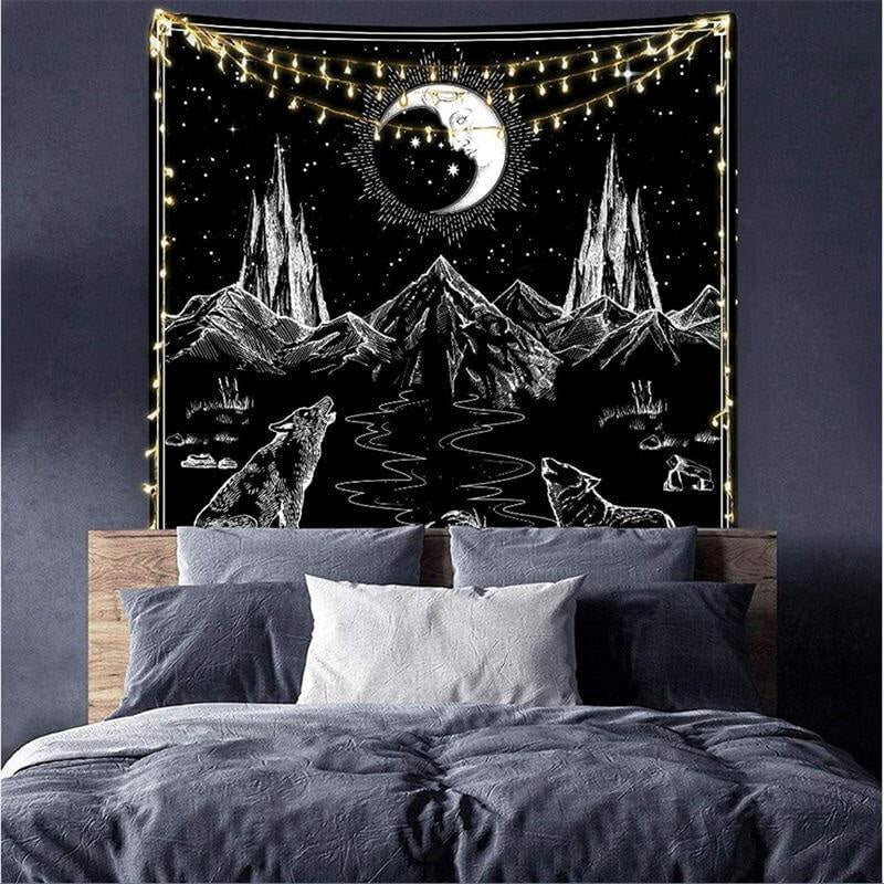 Lofaris Abstract Black And White Mountain Family Wall Tapestry