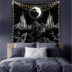 Lofaris Abstract Black And White Mountain Family Wall Tapestry