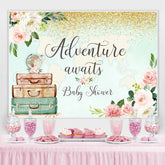Lofaris Adventure Awaits Floral And Map Baby Shower Backdrop