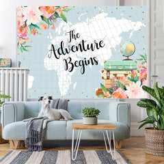 Lofaris Adventure with Flowers and Globe Baby Shower Backdrop