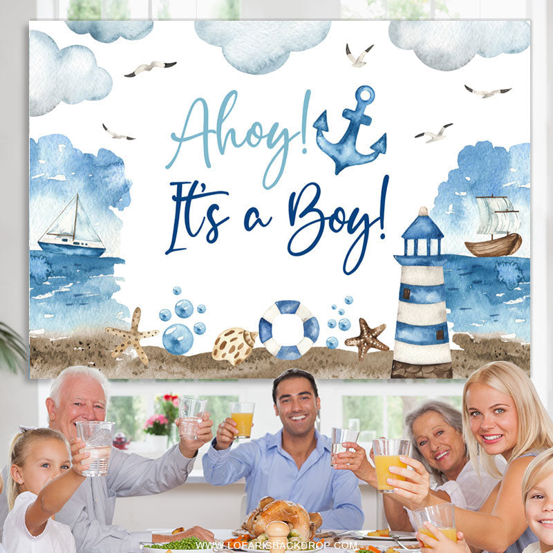 Lofaris Ahoy Its A Boy Navy Anchor Theme Baby Shower Backdrop