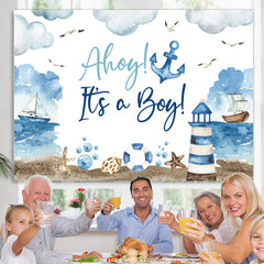 Lofaris Ahoy Its A Boy Navy Anchor Theme Baby Shower Backdrop