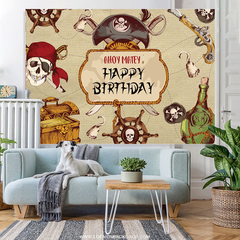 Lofaris Ahoy Matey Horrible Halloween Happy Birthday Backdrop
