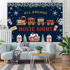 Lofaris All Aboard Movie Night Merry Christmas Holiday Backdrop