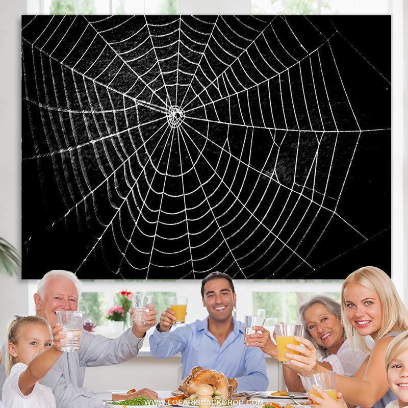 Lofaris All Black Spider Net Horrible Happy Halloween Backdrop