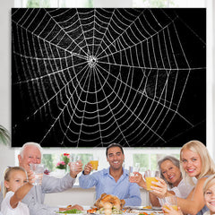 Lofaris All Black Spider Net Horrible Happy Halloween Backdrop