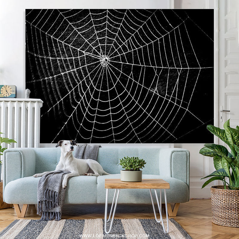 Lofaris All Black Spider Net Horrible Happy Halloween Backdrop