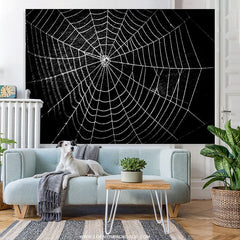 Lofaris All Black Spider Net Horrible Happy Halloween Backdrop