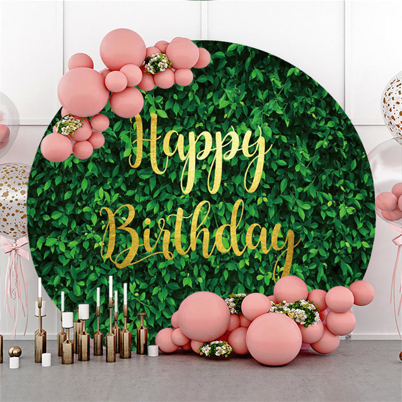 Lofaris All Green Leaves Simple Circle Happy Birthday Backdrop
